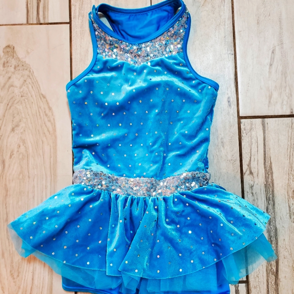 Weissman IC Small Int Ice Figure Skating Baton Dance Skirted Shorts Leotard Teal